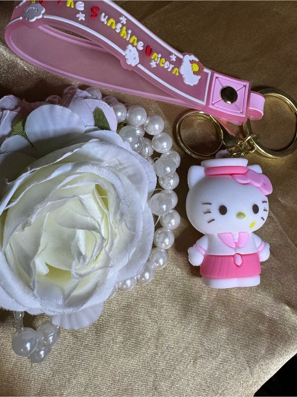 Pink Cute Kitty Keychain Wristlet for Kids